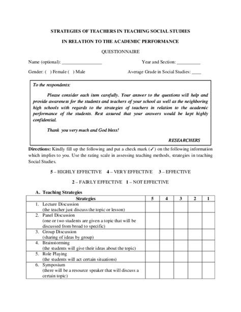 Abstract— The principal aim of the <strong>researcher</strong> was to test the impact of instructional practices of teachers on students’ <strong>academic performance</strong>. . Academic performance research questionnaire sample
